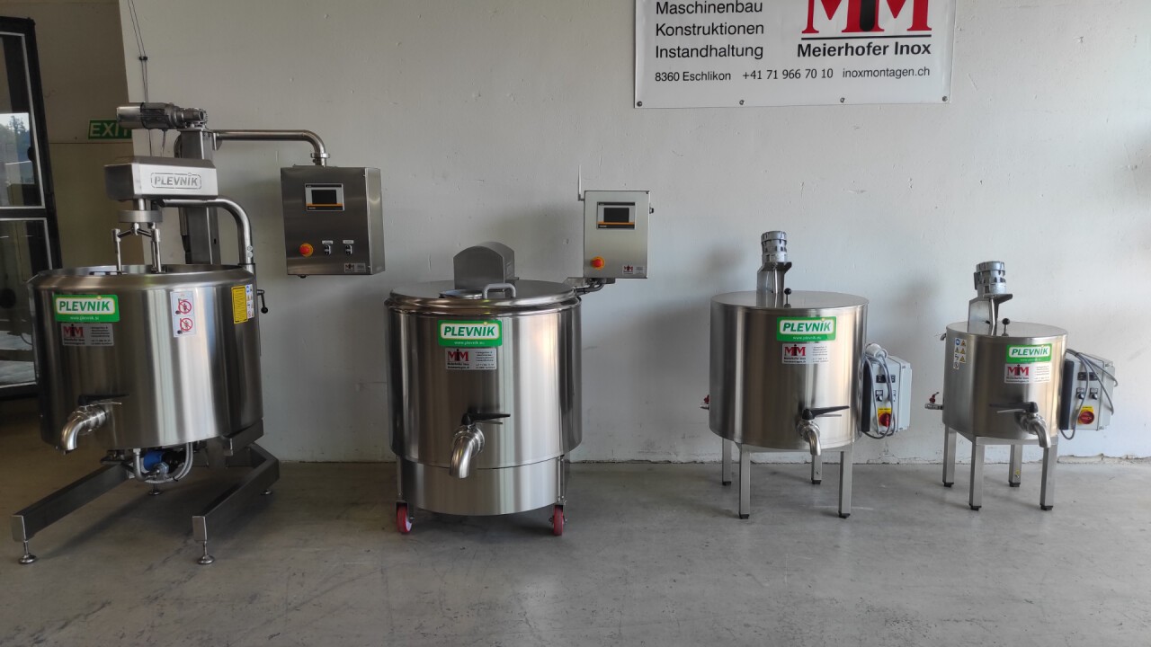 Pasteur 200 L mit Hubvorrichtung, Pasteur 200 L auf Räder mit Wifi, Mini Käsekessel 100L und 50 L