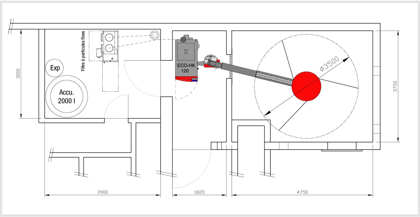 Grundrissplan der Schnitzelheizung.